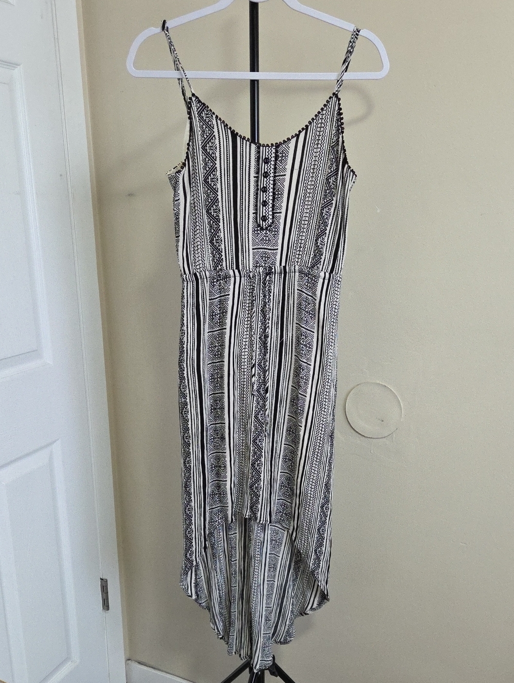 Temperance Striped Black and White High-Low Spaghetti Strap Dress